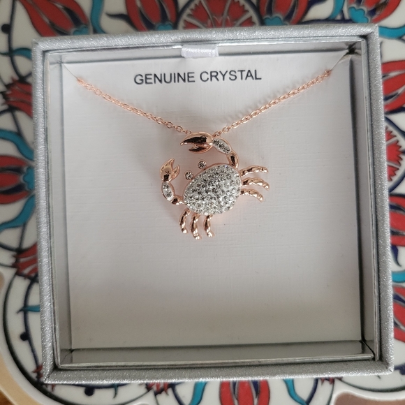 Rose Gold Flash Plated Brass Crystal Crab Pendant - Picture 2 of 3